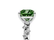Fancy Green Cushion Cut Diamond Solitaire Vine Band Ring Set in Silver with Round Accents and Prong Setting