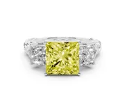 Fancy Yellow Princess Cut Diamond Three-Stone Ring Set in Silver with Braided Band