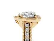 Heart Cut Diamond Halo Ring Set in Yellow gold with Round Accent Halo, Pavé Band and Prong Setting