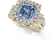 Asscher Cut Halo Engagement Ring Setting for a Fancy Blue Lab-Grown Diamond | Graduated Channel Band | Yellow Gold