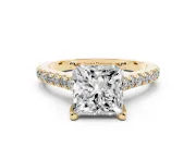 Princess Cut Hidden Halo Pave Engagement Ring Setting | Claw Prongs | Yellow Gold