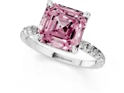 Asscher Cut Petite Pavé Solitaire Engagement Ring Setting for a Fancy Pink Lab-Grown Diamond | Slim Band | White Gold