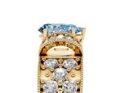 Pear-Shaped Vintage Pave Engagement Ring Setting for a Fancy Blue Lab-Grown Diamond | Milgrain Edges | Yellow Gold