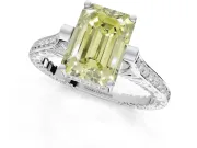 Emerald Cut Vintage Cathedral Engagement Ring Setting for a Fancy Yellow Lab-Grown Diamond | Carved Band | Platinum