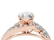 Marquise Cut Diamond Halo Ring Set in Rose gold with Marquise and Pavé Band in Prong Setting