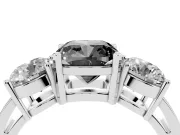 Cushion Cut Three Stone Engagement Ring Setting for a Black Center | Round Side Stones | Sterling Silver