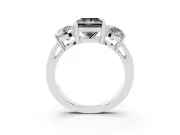Princess Cut Three Stone Engagement Ring Setting for a Black Center | Round Side Stones | Sterling Silver
