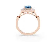Radiant Cut Halo Engagement Ring Setting for a Fancy Blue Lab-Grown Diamond | Bezel Station Shoulders | Rose Gold