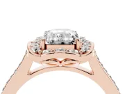 Emerald Cut Petal Tip Halo Engagement Ring Setting | Single Row Pavé Band | Rose Gold