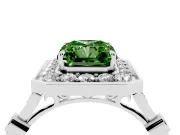 Radiant Cut Halo Engagement Ring Setting for a Fancy Green Lab-Grown Diamond | Bezel Station Shoulders | Platinum