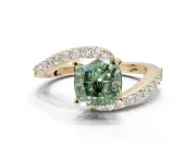 Cushion Cut Bypass Pavé Engagement Ring Setting for a Fancy Green Lab-Grown Diamond | Yellow Gold