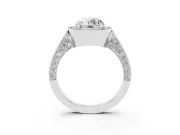 Round Vintage Milgrain Halo Engagement Ring Setting | Side Stones and Pave | White Gold