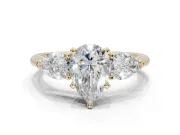 Pear-Shaped Three-Stone Engagement Ring Setting | Pear Side Stones | Yellow Gold