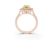 Fancy Yellow Emerald Cut Diamond Double Halo Statement Ring Set in Rose gold with Pavé Band