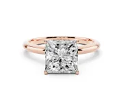 Princess Cut Micro-Prong Hidden Halo Engagement Ring Setting | Plain Band | Rose Gold