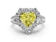 Fancy Yellow Heart Cut Diamond Halo Split Shank Engagement Ring Set in Platinum with Prong-Held Center Stone