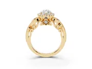 Marquise Cut Diamond Halo Ring Set in Yellow gold with Milgrain Pavé Band and Prong Setting