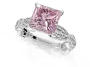 Princess Cut Vintage Engagement Ring Setting for a Fancy Pink Lab-Grown Diamond | Graduated Stations | Sterling Silver