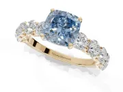 Cushion Cut Engagement Ring Setting for a Fancy Blue Lab-Grown Diamond | Yellow Gold - Design NV-24455