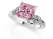 Fancy Pink Princess Cut Diamond Solitaire Ring Set in Platinum with Marquise Twist Band and Prong Setting