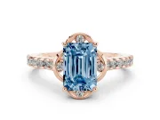 Emerald Cut Floral Petal Engagement Ring Setting for a Fancy Blue Lab-Grown Diamond | Petal Accents | Rose Gold