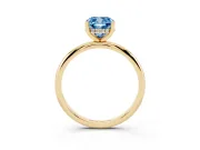 Fancy Blue Cushion Cut Diamond Solitaire Engagement Ring Set in Yellow gold with Prong Setting and Polished Band