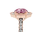 Round Vintage Milgrain Floral Halo Engagement Ring Setting for a Fancy Pink Lab-Grown Diamond | Pavé Band | Rose Gold