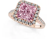 Princess Cut Raised Halo Engagement Ring Setting for a Fancy Pink Lab-Grown Diamond | Rose Gold