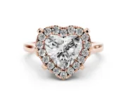 Heart-Shaped Claw Corner Halo Engagement Ring Setting | Slim Plain Band | Rose Gold
