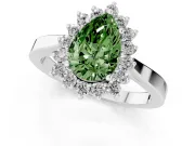 Fancy Green Pear Cut Diamond Halo Ring Set in Platinum with Round Halo and Smooth Solitaire Band