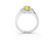 Fancy Yellow Cushion Cut Diamond Cluster Halo Ring Set in Silver with Solitaire Band and Prong Setting
