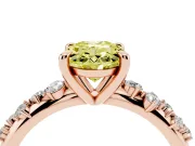 Fancy Yellow Oval Cut Diamond Solitaire Vine Band Ring Set in Rose gold with Round Accents and Prong Setting