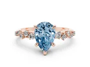 Fancy Blue Pear Cut Diamond Solitaire Vine Band Ring Set in Rose gold with Round Accents and Prong Setting