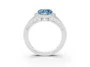 Fancy Blue Heart Cut Diamond Halo Ring Set in Platinum with Accent Split Shank and Prong Setting