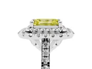 Fancy Yellow Emerald Cut Diamond Double Halo Statement Ring Set in Silver with Pavé Band