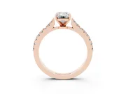 Emerald Cut Diamond Solitaire Engagement Ring Set in Rose gold with Delicate Pavé Band and Prong Setting
