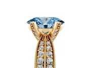 Fancy Blue Oval Cut Diamond Solitaire Ring Set in Yellow gold with Milgrain Double Row Round Pavé Band
