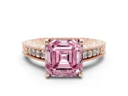 Asscher Cut Engraved Engagement Ring Setting for a Fancy Pink Lab-Grown Diamond | Rose Gold