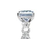 Princess Cut Side Stone Engagement Ring Setting for a Fancy Blue Lab-Grown Diamond | Scalloped Prong Accents | Platinum
