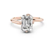 Emerald Cut Bypass Solitaire Engagement Ring Setting | Plain Polished Band | Rose Gold