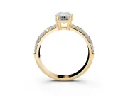 Emerald Cut Three Row Pave Solitaire Engagement Ring Setting | Double Claw Prongs | Yellow Gold