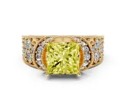 Princess Cut Vintage Pave Engagement Ring Setting for a Fancy Yellow Lab-Grown Diamond | Milgrain Edges | Yellow Gold