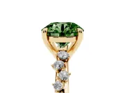 Fancy Green Round Cut Diamond Solitaire Vine Band Ring Set in Yellow gold with Round Accents and Prong Setting