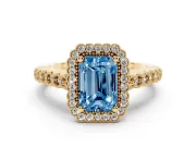 Radiant Cut Milgrain Halo Engagement Ring Setting for a Fancy Blue Lab-Grown Diamond | Beaded Shoulders | Yellow Gold