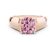 Round Half Bezel Engagement Ring Setting for a Fancy Pink Lab-Grown Diamond | Wide Band | Rose Gold