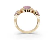Radiant Cut Three Stone Halo Engagement Ring Setting for a Fancy Pink Lab-Grown Diamond | Pavé Wave Band | Yellow Gold