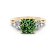 Cushion Cut Hidden Halo Three Stone Engagement Ring Setting for a Fancy Green Lab-Grown Diamond | Yellow Gold