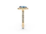 Fancy Blue Pear Cut Diamond Halo Ring Set in Yellow gold with Bezel Frame and Pavé Band