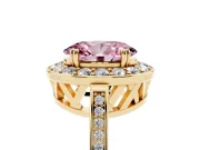Oval Halo Engagement Ring Setting for a Fancy Pink Lab-Grown Diamond | Polished Halo Rim | Yellow Gold