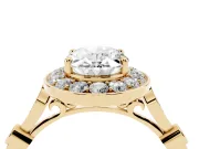 Oval Vintage Halo Engagement Ring Setting | Bezel Station Shoulders | Yellow Gold